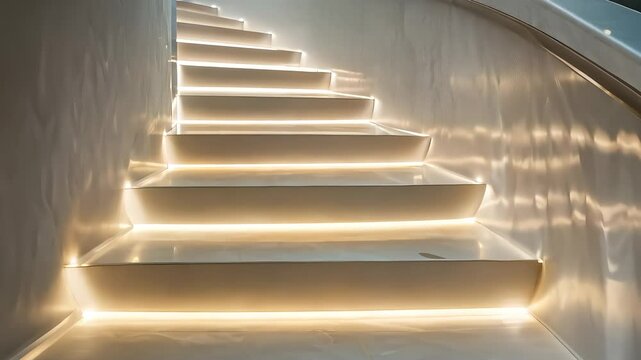 White staircase steps with LED strip lights underneath