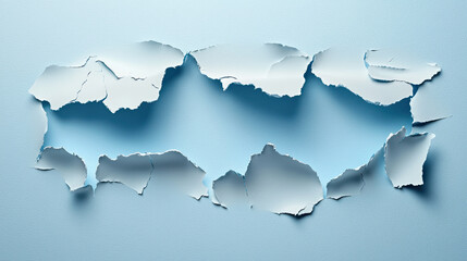 A torn paper with ripped edges revealing blue background underneath creating textured and layered effect with shadows and depth