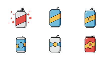 Colorful soda cans vector illustration collection for beverage packaging and refreshment design projects featuring vibrant colors and modern design for marketing needs
