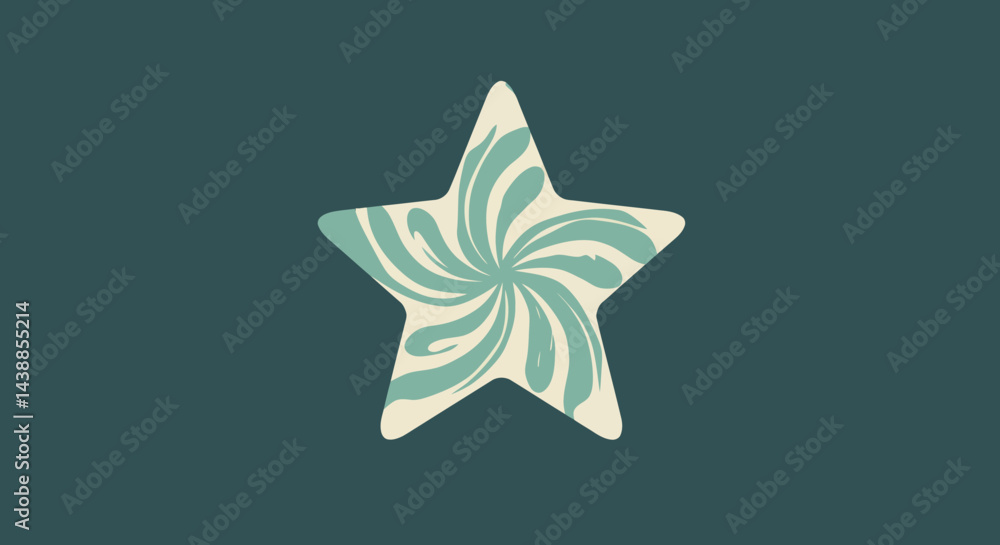Poster decorative star with a swirling pattern on a teal background creates a whimsical and artistic design