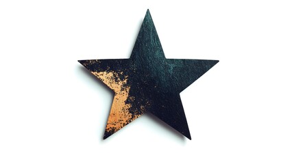 Obraz premium A dark teal and gold star-shaped ornament isolated on a white background. The star has a rustic, textured look. Perfect for holiday or celebration designs.