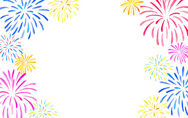 水彩で描いたカラフルな花火のフレーム