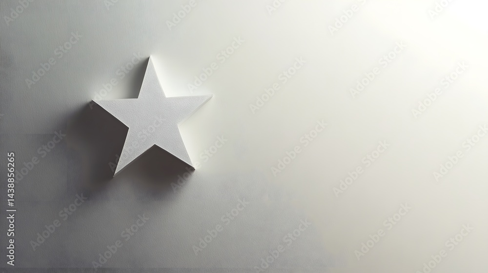 Poster a single, white, three-dimensional star sits on a plain white background, casting a subtle shadow. m