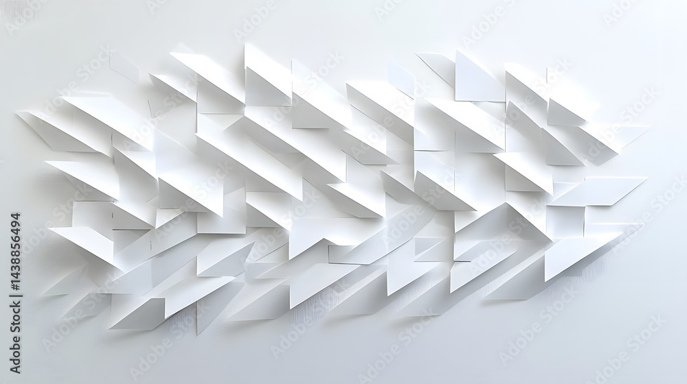 Poster abstract white geometric background. numerous folded paper triangles create a dynamic, textured patt