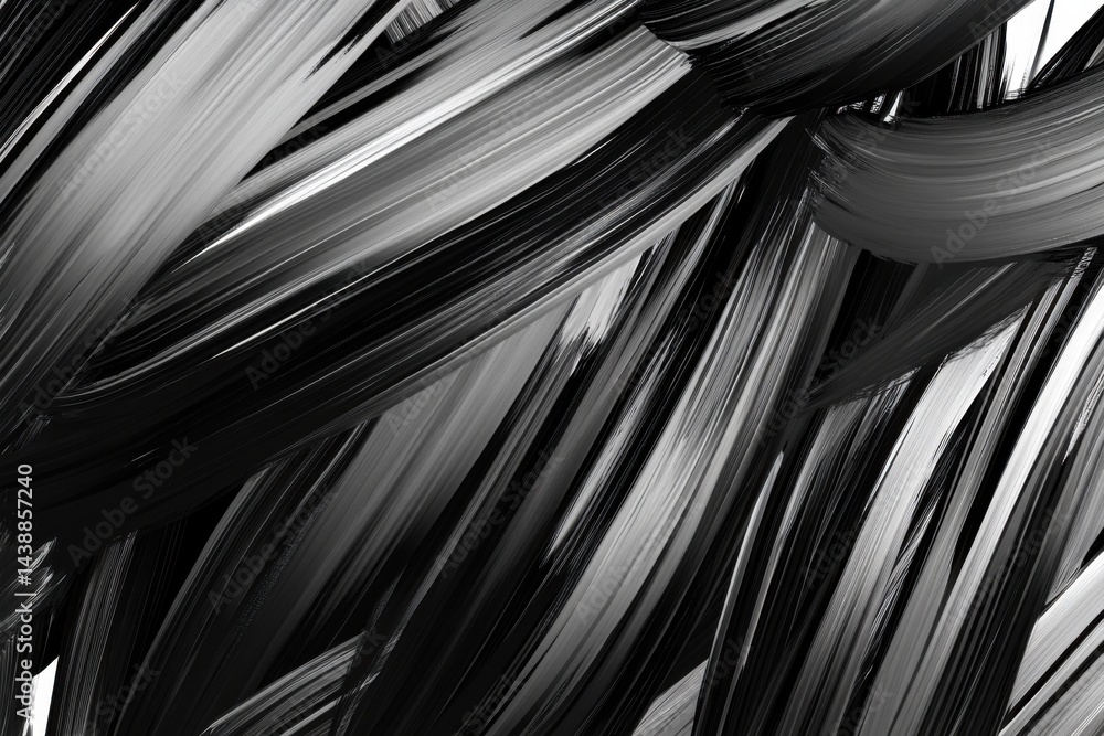 Poster abstract brushstrokes in shades of gray and black. intricate, dynamic lines create a sense of moveme