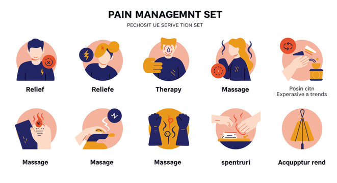 Pain management set featuring therapy, relief, and massage techniques for well being and health