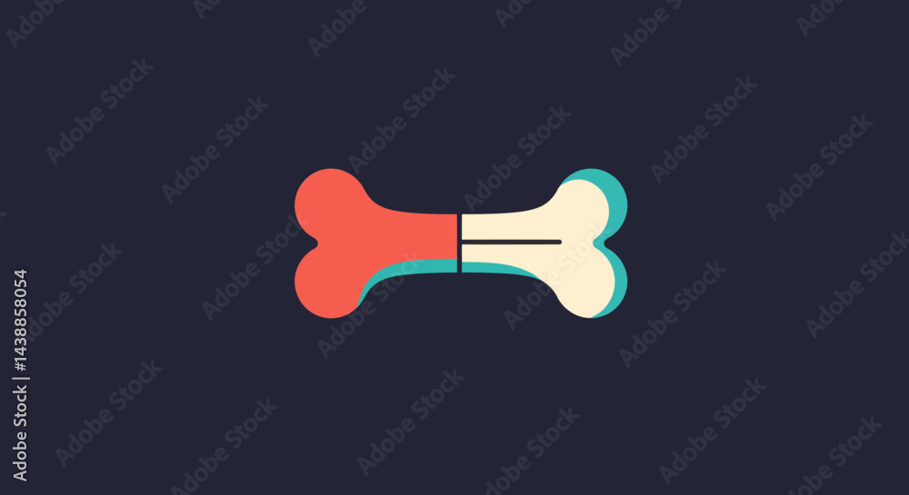 Poster retro styled bone illustration with split design and contrasting colors on dark background creates a