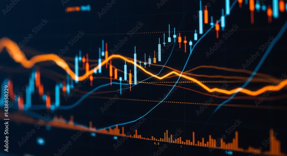 Poster stock market chart with candlestick graph and technical indicators. financial data analysis for trad