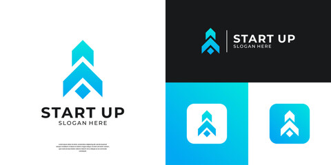 Abstract rocket launch logo template. Geometric shape icon for Business start up symbol.