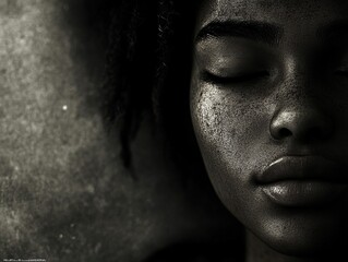 Close-up portrait of a woman with closed eyes