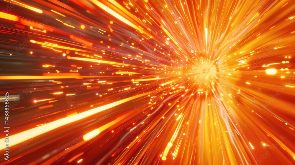 Poster sparkling laser beam effect dash with high-speed shine and emit colorful light on dark background co