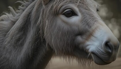 Fototapeta premium A close-up portrait of a donkey's head and neck, showcasing its textured gray fur and expressive eyes.