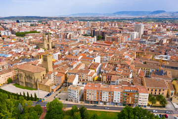 Aerial view of Logrono city with buildings and lanscape, Spain