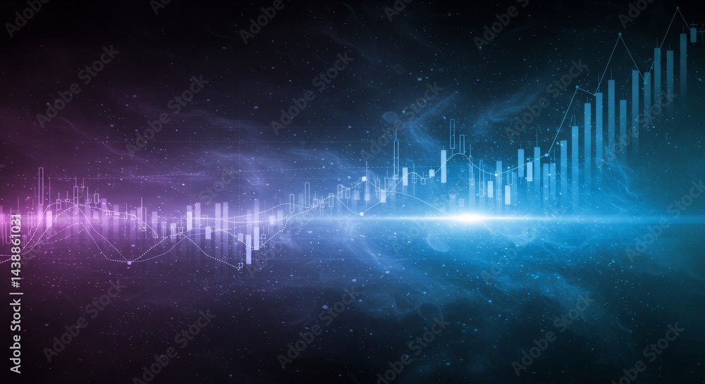 Aufkleber financial data visualization with colorful graphs and charts on starry background. digital stock mar