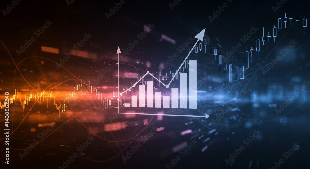 Poster financial chart and graph visualization for stock market analysis. digital data representation for i