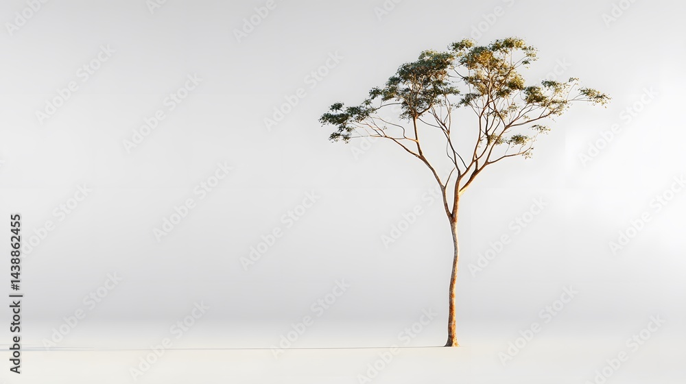 Poster single eucalyptus tree isolated on a white background. minimalist nature scene. perfect for design p