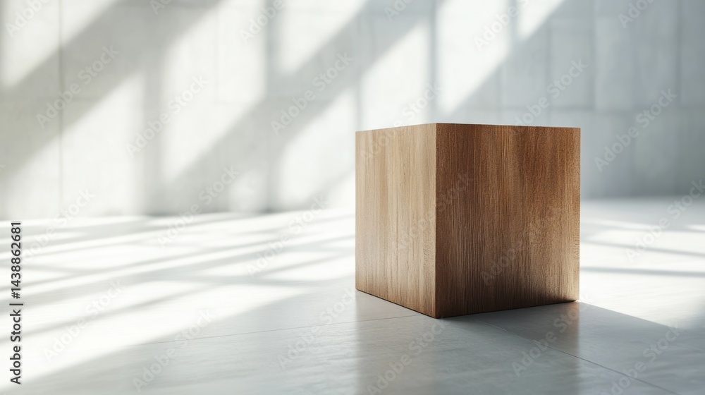 Poster empty wooden cube pedestal in a minimalist setting