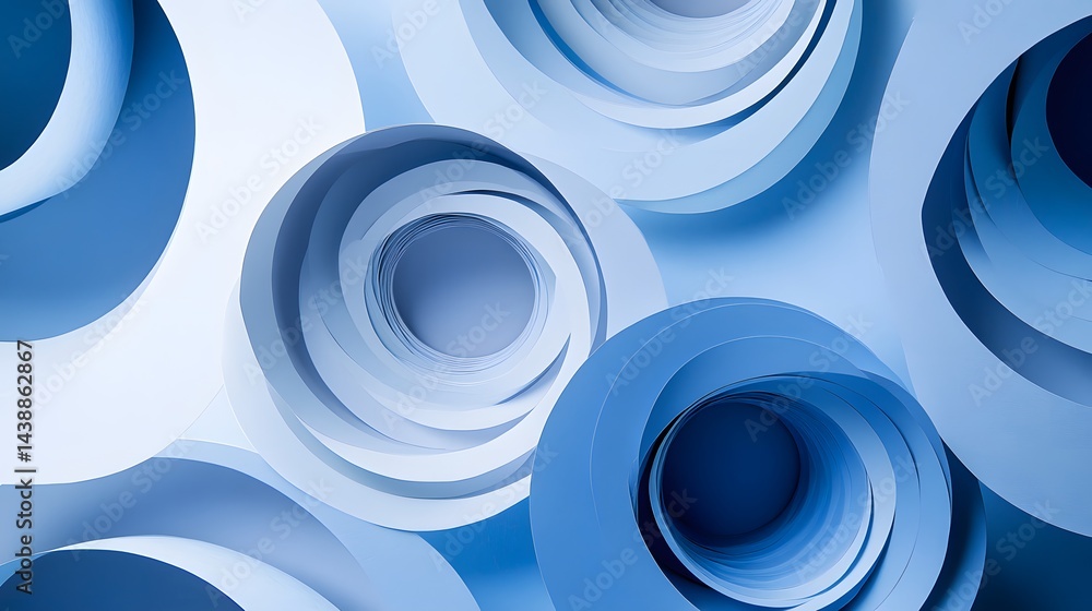 Aufkleber abstract background of swirling blue paper circles. layers create depth and texture. perfect for des