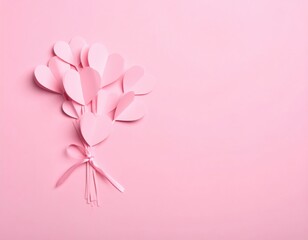 Fototapeta premium Pink Heart Shaped Paper Cutouts on Pink Background for Love Theme