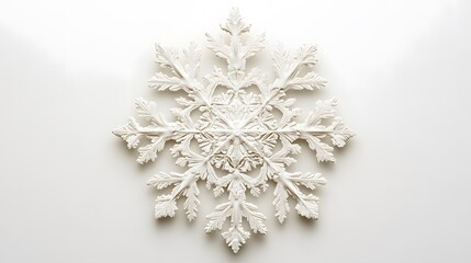 Intricate white snowflake design, perfect for winter or holiday themed projects.  Elegant and symmetrical, it offers a clean, minimalist aesthetic.