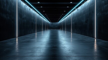 Neon-lit concrete corridor, dark background, futuristic design, for sci-fi or tech backgrounds