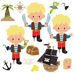 Funny pirate  boy  vector cartoon illustration