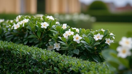 White flowers in manicured garden border