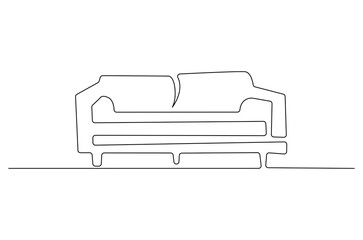 Continuous one line drawing of Modern style sofa. Single line drawing illustration of Sofa. Living room interior decoration concept vector art. Doodle line illustration.