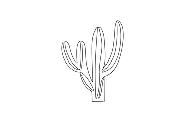 Continuous one line drawing of Cactus. Single line drawing illustration of tropical thorny cactus plant. Botanical plant concept vector art. Doodle line illustration.