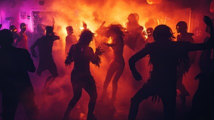 A Spooky Halloween Bash: Costumed Dancers Revel in the Nightlife Atmosphere