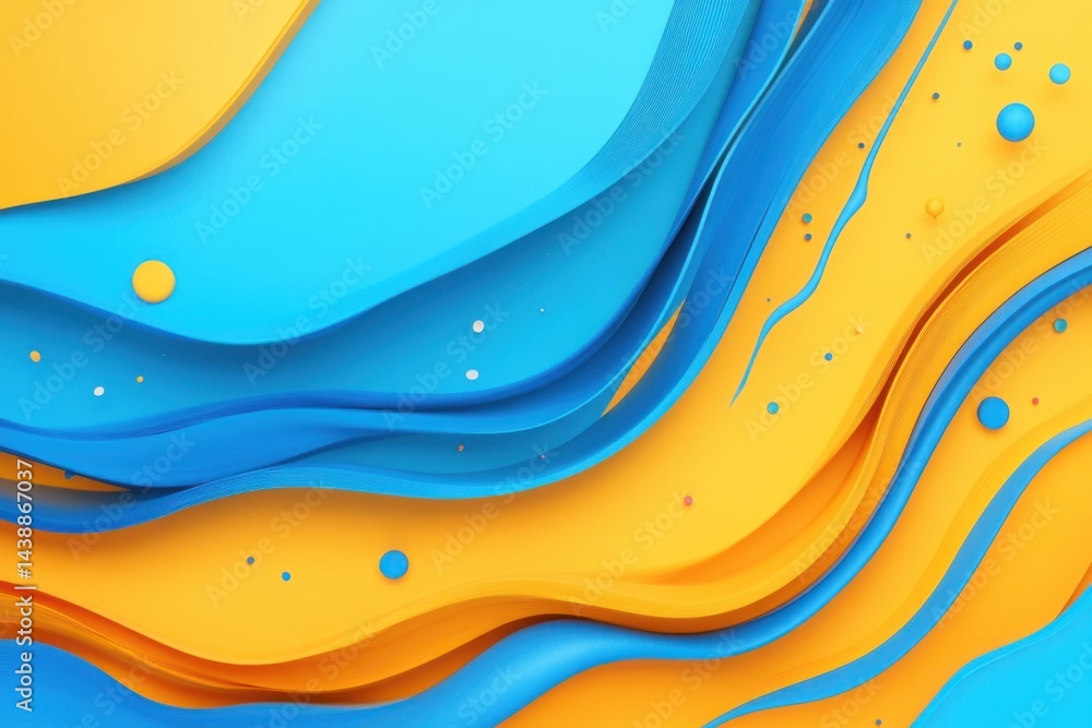 Poster abstract layered shapes in vibrant colors. dynamic wavy forms with a blend of bright blue and orange