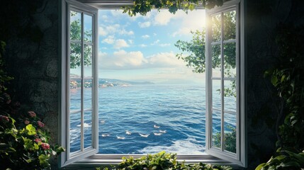 the beauty of the sea and the morning sunlight from the window