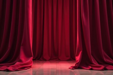 Soft, flowing velvet curtains, rich burgundy hue , texture, studio shot