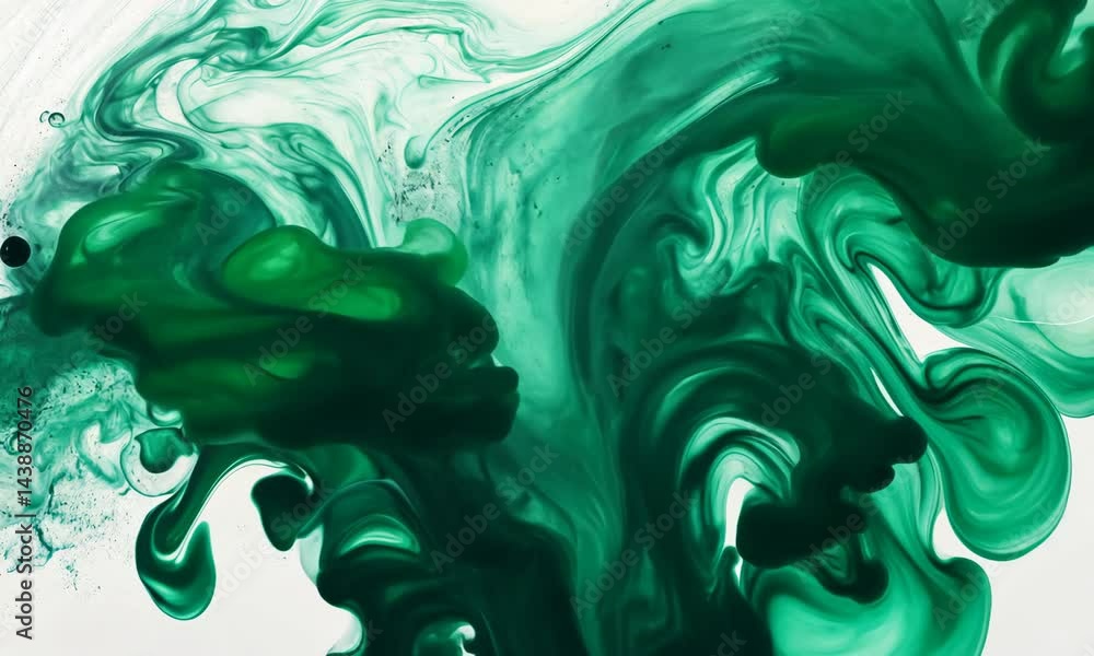 Poster vivid green ink swirling and expanding in water creating intricate patterns