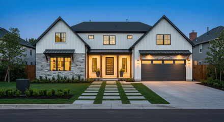 Modern Farmhouse Elegance: Stunning Home Exterior with Curb Appeal, Design, & Style. Dream Home Architecture
