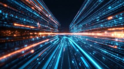 Fototapeta premium Digital data stream through a futuristic tunnel