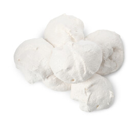 Delicious homemade meringue cookies isolated on white, top view