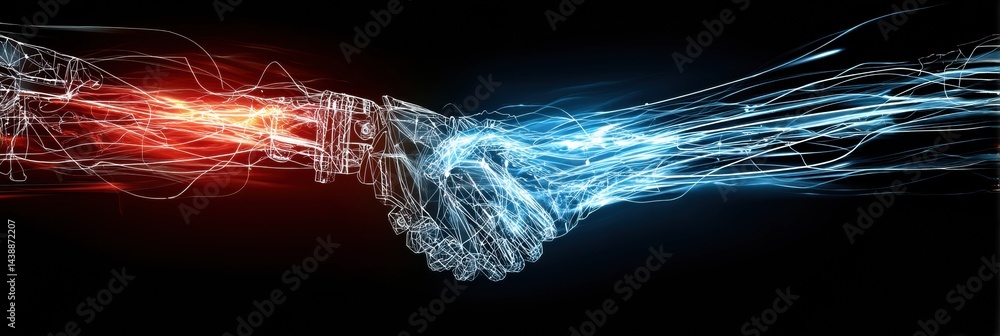 Aufkleber human and machine handshake representing unity and collaboration between technology and humanity wit