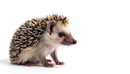 Obraz premium Small hedgehog isolated on pure white background, forest, dark, hedgehog