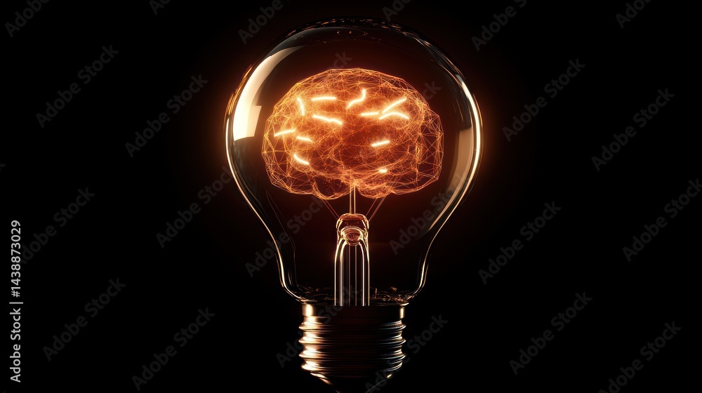 Aufkleber illuminated brain inside a lightbulb, symbolizing intelligence and innovation