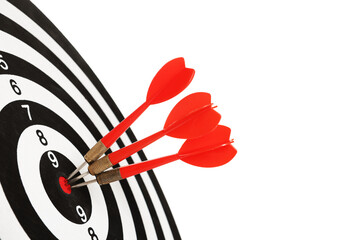 Targeting. Dart board with arrows isolated on white