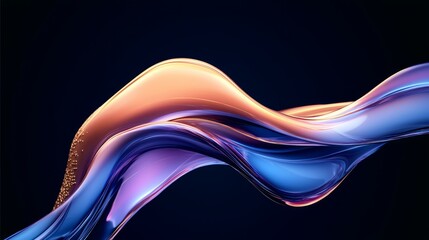 Abstract Flowing Liquid Wave With Glowing Blue Purple And Orange Hues On Dark Background