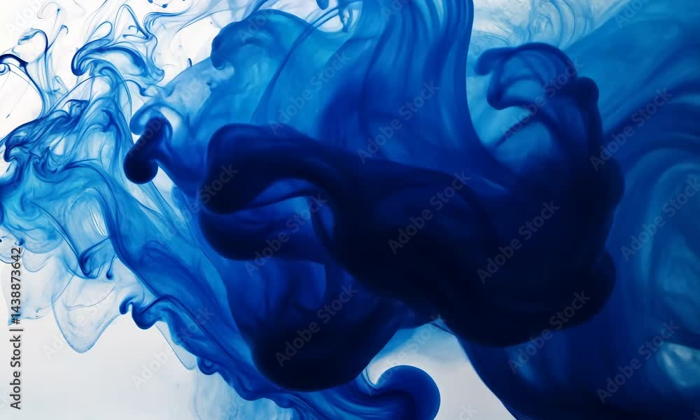 Poster dynamic blue ink flow captures mesmerizing swirling patterns in motion