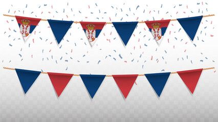 Vector illustration of the country flag of Serbia with confetti on transparent background. hanging triangular flag for Independence Day celebration.