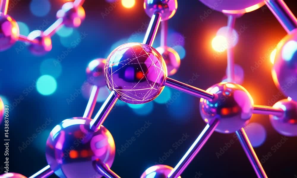 Poster vibrant molecular structure with dynamic lighting in futuristic environment