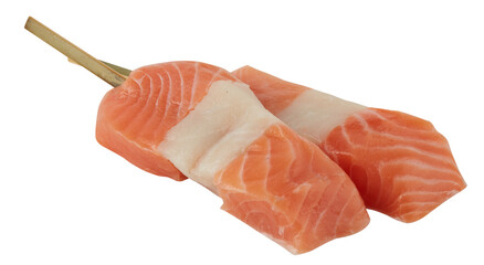 Fresh salmon on a stick cut out isolated transparent background