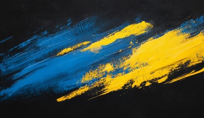 Abstract paint strokes in blue and yellow on black