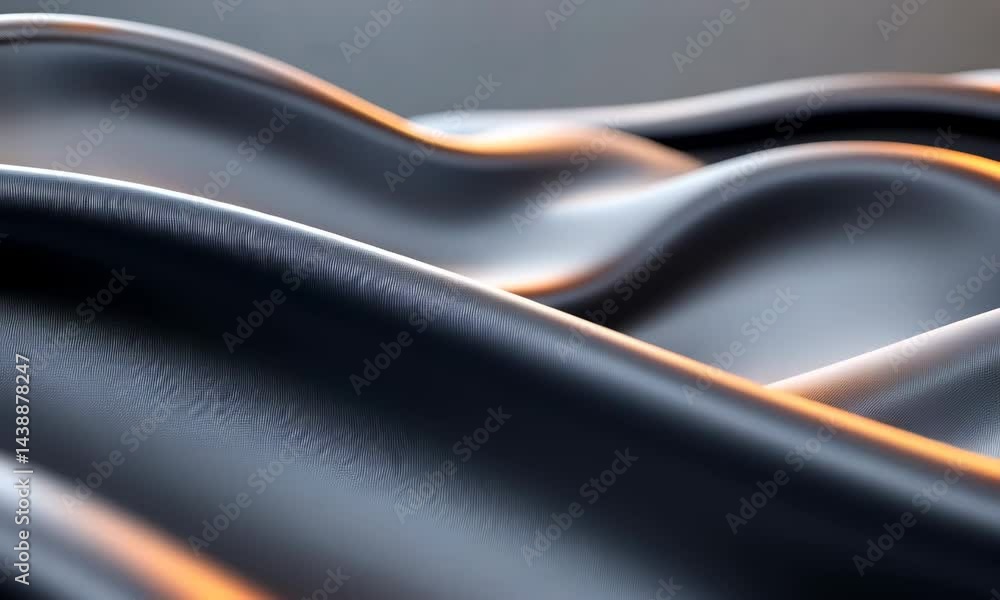 Poster dynamic waves of textured black fabric with golden highlights undulating in elegant motion