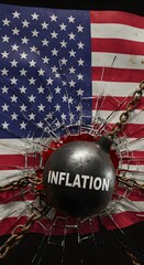 Inflation and USA America, 3d illustration, Inflation wrecking the country and causing general decline in living standards. destroying economy and ruining the nation, Generated AI