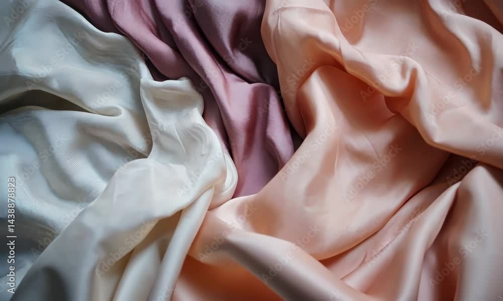 Poster flowing soft fabric textures in gentle motion with elegant color variations
